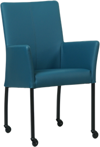 SHOPX HUISCOLLECTIE Blauwe leren moderne eetkamerstoel Comfort - poot rond zwart met wiel - Hermes Leer Turquoise (blauw leer)
