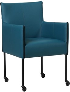 SHOPX HUISCOLLECTIE Blauwe leren moderne kuipstoel More - poot rond zwart met wiel - Hermes Leer Turquoise (blauw leer)