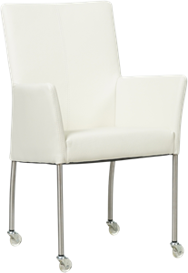SHOPX HUISCOLLECTIE Gebroken witte leren moderne eetkamerstoel Comfort - met armleuning poot vierkant rvs met wiel - Hermes Leer Bianco (gebroken wit leer)