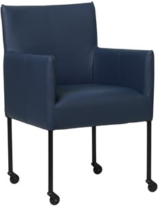SHOPX HUISCOLLECTIE Blauwe leren moderne kuipstoel Desire - poot rond zwart met wiel - Hermes Leer Kobalt (blauw leer)