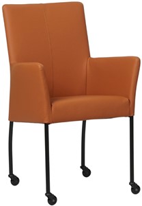 SHOPX HUISCOLLECTIE Cognac leren moderne eetkamerstoel Comfort - poot rond zwart met wiel - Hermes Leer Cognac (cognac leer)