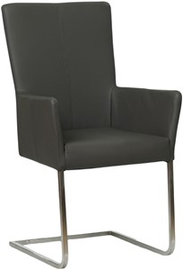 SHOPX HUISCOLLECTIE Donkergrijze leren industriële eetkamerstoel Dare - poot vierkant rvs - Hermes Leer Antracite (donkergrijs leer)