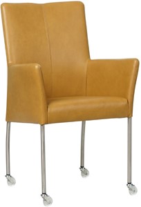 SHOPX HUISCOLLECTIE Leren eetkamerstoel Comfort - met wieltjes en armleuning - Toledo Leer Bianco - Poot - Rond - RVS - Skate wiel transparant