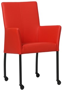 SHOPX HUISCOLLECTIE Felrode leren moderne eetkamerstoel Comfort - met armleuning poot vierkant zwart met wiel - Toledo Leer Ferrari (felrood leer)