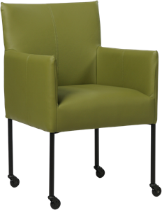 SHOPX HUISCOLLECTIE Groene leren moderne kuipstoel Desire - poot rond zwart met wiel - Toledo Leer Apple Green (groen leer)
