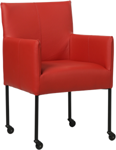 SHOPX HUISCOLLECTIE Rode leren moderne kuipstoel Desire - poot rond zwart met wiel - Toledo Leer Ducati (rood leer)