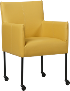 SHOPX HUISCOLLECTIE Gele leren moderne kuipstoel Desire - poot rond zwart met wiel - Toledo Leer Lemon (geel leer)