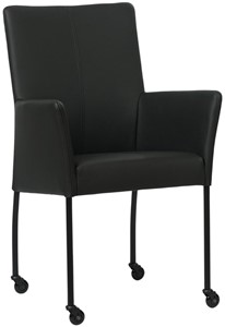 SHOPX HUISCOLLECTIE Zwarte leren moderne eetkamerstoel Comfort - poot rond zwart met wiel - Toledo Leer Nero (zwart leer)