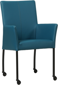 SHOPX HUISCOLLECTIE Blauwe leren moderne eetkamerstoel Comfort - met armleuning poot vierkant zwart met wiel - Toledo Leer Turquoise (blauw leer)