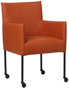 SHOPX HUISCOLLECTIE Cognac leren moderne kuipstoel Desire - poot rond zwart met wiel - Toledo Leer Cotto (cognac leer)