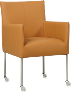 SHOPX HUISCOLLECTIE Lichtcognac leren moderne kuipstoel Desire - poot rond rvs met wiel - Toledo Leer Sabbia (lichtcognac leer)