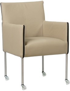 SHOPX HUISCOLLECTIE Taupe leren moderne kuipstoel More - poot rond rvs met wiel - Toledo Leer Mastic (taupe leer)