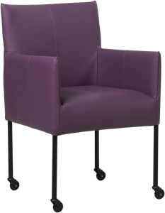 SHOPX HUISCOLLECTIE Paarse leren moderne kuipstoel Desire - poot rond zwart met wiel - Toledo Leer Aubergine (paars leer)