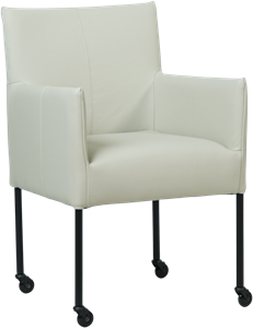 SHOPX HUISCOLLECTIE Crème leren moderne kuipstoel Desire - poot rond zwart met wiel - Toledo Leer Nebbia (crème leer)