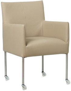 SHOPX HUISCOLLECTIE Taupe leren moderne kuipstoel Desire - poot rond rvs met wiel - Toledo Leer Mastic (taupe leer)