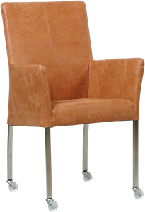 SHOPX HUISCOLLECTIE Oranje leren moderne eetkamerstoel Comfort - met armleuning poot vierkant rvs met wiel - Kenia Leer Rost (oranje leer)