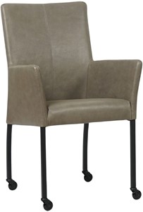 SHOPX HUISCOLLECTIE Grijze leren moderne eetkamerstoel Comfort - poot rond zwart met wiel - Vintage leer Stone (grijs leer)