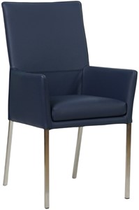 SHOPX HUISCOLLECTIE Blauwe leren moderne eetkamerstoel Royal - poot vierkant rvs - Toledo Leer Kobalt (blauw leer)