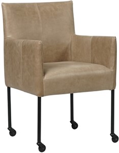SHOPX HUISCOLLECTIE Taupe leren moderne kuipstoel Desire - poot rond zwart met wiel - Vintage Leer Taupe (taupe leer)