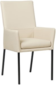 SHOPX HUISCOLLECTIE Crème leren moderne eetkamerstoel Royal - poot vierkant zwart - Toledo Leer Betulla (crème leer)