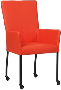 SHOPX HUISCOLLECTIE Felrode leren moderne eetkamerstoel Deal - met armleuning poot vierkant zwart met wiel - Hermes Leer Lipstick (felrood leer)