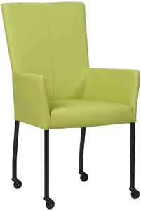SHOPX HUISCOLLECTIE Felgroene leren moderne eetkamerstoel Deal - met armleuning poot vierkant zwart met wiel - Hermes Leer Lime (felgroen leer)