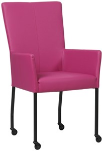 SHOPX HUISCOLLECTIE Felpaarse leren moderne eetkamerstoel Deal - met armleuning poot vierkant zwart met wiel - Hermes Leer Purple (felpaars leer)