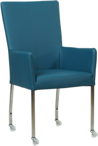 SHOPX HUISCOLLECTIE Blauwe leren moderne eetkamerstoel Deal - met armleuning poot vierkant rvs met wiel - Hermes Leer Turquoise (blauw leer)