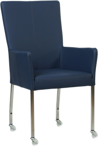 SHOPX HUISCOLLECTIE Blauwe leren moderne eetkamerstoel Deal - met armleuning poot vierkant rvs met wiel - Hermes Leer Kobalt (blauw leer)