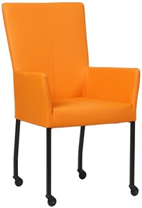 SHOPX HUISCOLLECTIE Feloranje leren moderne eetkamerstoel Deal - met armleuning poot vierkant zwart met wiel - Hermes Leer Arancio (feloranje leer)