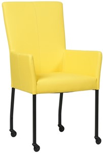 SHOPX HUISCOLLECTIE Felgele leren moderne eetkamerstoel Deal - met armleuning poot vierkant zwart met wiel - Hermes Leer Yellow (felgeel leer)