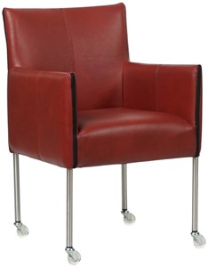 SHOPX HUISCOLLECTIE Rode leren moderne kuipstoel More - poot rond rvs met wiel - Granada leer Rouge (rood leer)