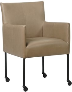 SHOPX HUISCOLLECTIE Taupe leren moderne kuipstoel Desire - poot rond zwart met wiel - Granada leer Taupe (taupe leer)