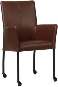 SHOPX HUISCOLLECTIE Cognac leren moderne eetkamerstoel Comfort - met armleuning poot vierkant zwart met wiel - Granada leer Cognac (cognac leer)