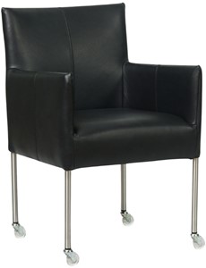 SHOPX HUISCOLLECTIE Zwarte leren moderne kuipstoel Desire - poot rond rvs met wiel - Granada leer Black (zwart leer)