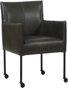 SHOPX HUISCOLLECTIE Donkergrijze leren moderne kuipstoel Desire - poot rond zwart met wiel - Granada leer Graphite (donkergrijs leer)