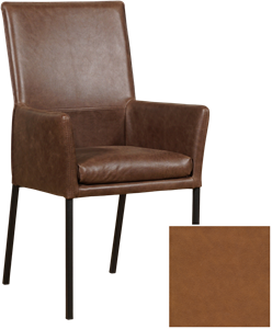 SHOPX HUISCOLLECTIE Leren eetkamerstoel Royal - met armleuning - Vintage Leer Cognac - Poot - RVS