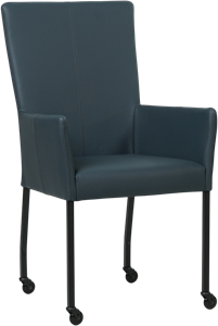 SHOPX HUISCOLLECTIE Blauwe leren moderne eetkamerstoel Deal - met armleuning poot vierkant zwart met wiel - Toledo Leer Marine (blauw leer)