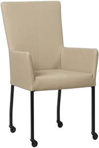 SHOPX HUISCOLLECTIE Taupe leren moderne eetkamerstoel Deal - met armleuning poot vierkant zwart met wiel - Toledo Leer Mastic (taupe leer)