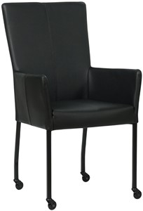 SHOPX HUISCOLLECTIE Zwarte leren moderne eetkamerstoel Deal - met armleuning poot vierkant zwart met wiel - Toledo Leer Nero (zwart leer)
