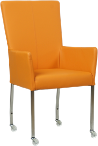 SHOPX HUISCOLLECTIE Oranje leren moderne eetkamerstoel Deal - met armleuning poot vierkant rvs met wiel - Toledo Leer Mandarin (oranje leer)