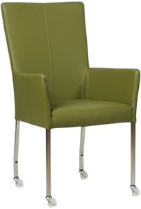 SHOPX HUISCOLLECTIE Groene leren moderne eetkamerstoel Deal - met armleuning poot vierkant rvs met wiel - Toledo Leer Apple Green (groen leer)
