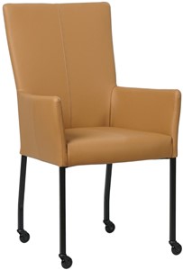 SHOPX HUISCOLLECTIE Bruine leren moderne eetkamerstoel Deal - met armleuning poot vierkant zwart met wiel - Toledo Leer Camel (bruin leer)