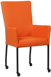 SHOPX HUISCOLLECTIE Oranje leren moderne eetkamerstoel Deal - met armleuning poot vierkant zwart met wiel - Toledo Leer Orange (oranje leer)