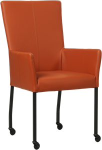 SHOPX HUISCOLLECTIE Cognac leren moderne eetkamerstoel Deal - met armleuning poot vierkant zwart met wiel - Toledo Leer Cotto (cognac leer)