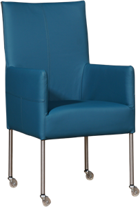 SHOPX HUISCOLLECTIE Blauwe leren moderne eetkamerstoel Spark - poot rond rvs met wiel - Hermes Leer Turquoise (blauw leer)