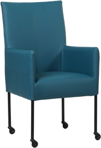 SHOPX HUISCOLLECTIE Blauwe leren moderne eetkamerstoel Spark - poot rond zwart met wiel - Hermes Leer Turquoise (blauw leer)