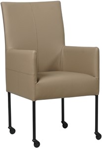SHOPX HUISCOLLECTIE Taupe leren moderne eetkamerstoel Spark - poot rond zwart met wiel - Hermes Leer Mocca (taupe leer)