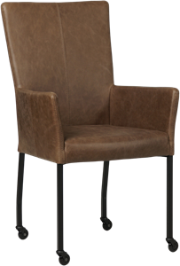 SHOPX HUISCOLLECTIE Bruine leren moderne eetkamerstoel Deal - met armleuning poot vierkant zwart met wiel - Vintage Leer Brown (bruin leer)