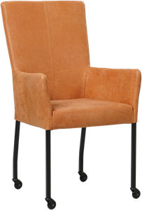 SHOPX HUISCOLLECTIE Oranje leren moderne eetkamerstoel Deal - met armleuning poot vierkant zwart met wiel - Kenia Leer Rost (oranje leer)